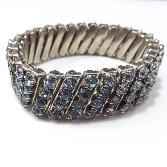 Vintage Light Blue Rhinestone Bracelet, Expansion Style, 1950s - Picture 1 of 10